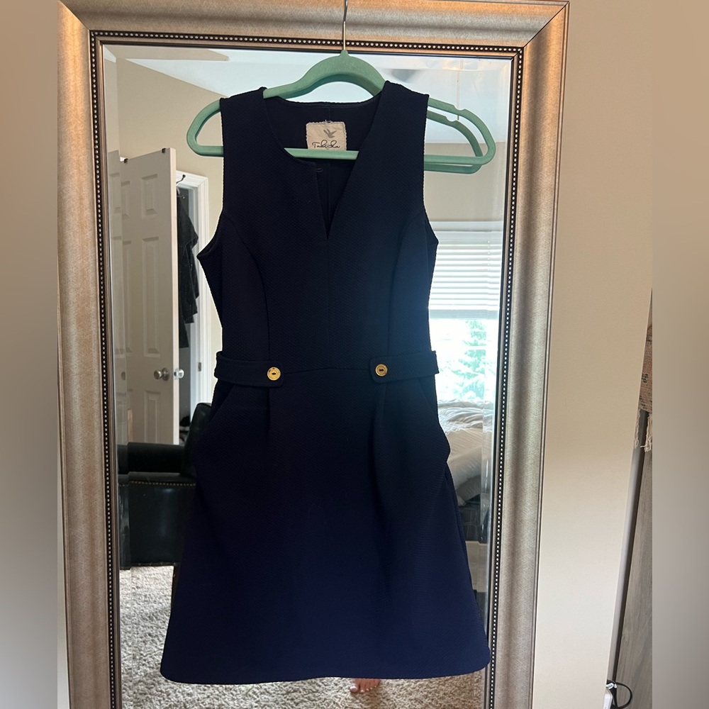 Tabitha Navy dress with gold button detail